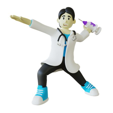 Doctor lanzando jeringa al aire  3D Illustration