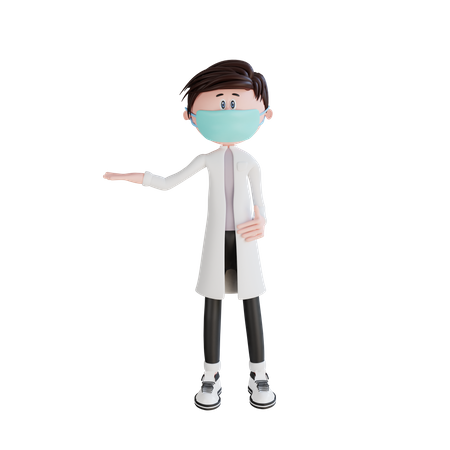 Pose del doctor levantando la mano derecha  3D Illustration