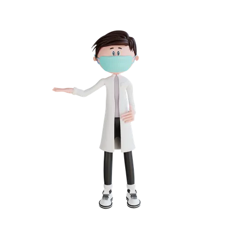 Pose del doctor levantando la mano derecha  3D Illustration