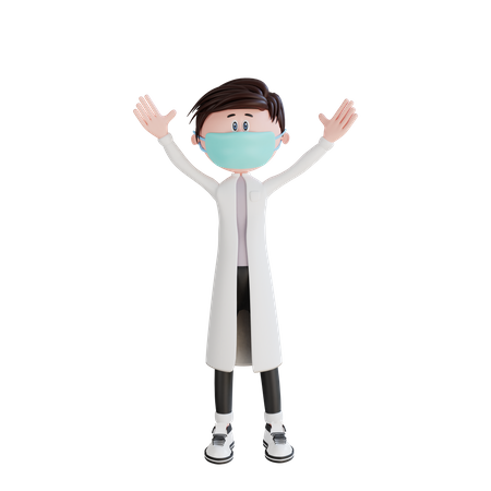 Doctor levanta ambas manos posan  3D Illustration