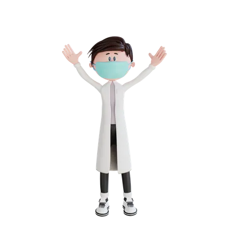 Doctor levanta ambas manos posan  3D Illustration