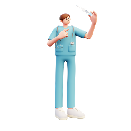 Doctor Look At Thermometer  3D Illustration