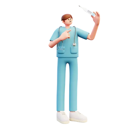 Doctor Look At Thermometer  3D Illustration