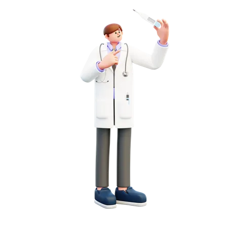 Doctor Look At Thermometer  3D Illustration