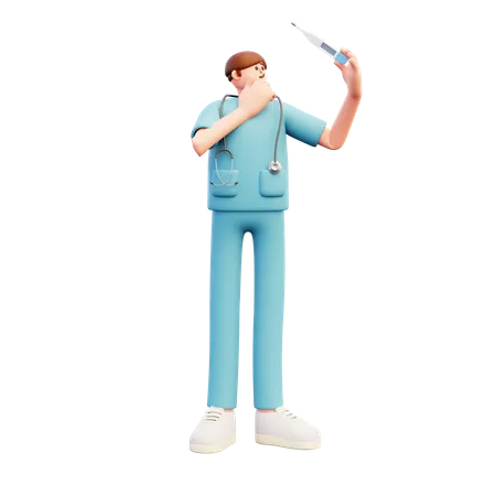 Doctor Looking At Thermometer  3D Illustration