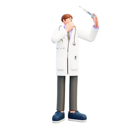 Doctor Looking At Thermometer  3D Illustration