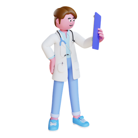Doctor Looking medical Report 3D Illustration