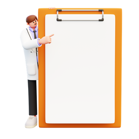 Doctor Looking Out Big Clipboard  3D Illustration