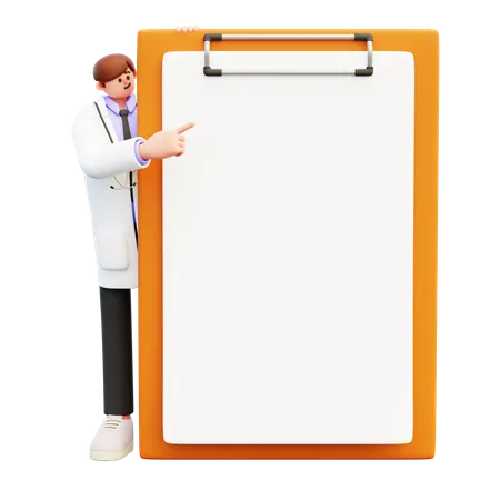Doctor Looking Out Big Clipboard  3D Illustration