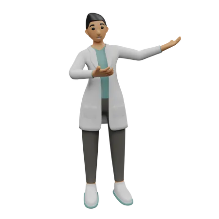 Médico masculino mostrando algo del lado derecho  3D Icon