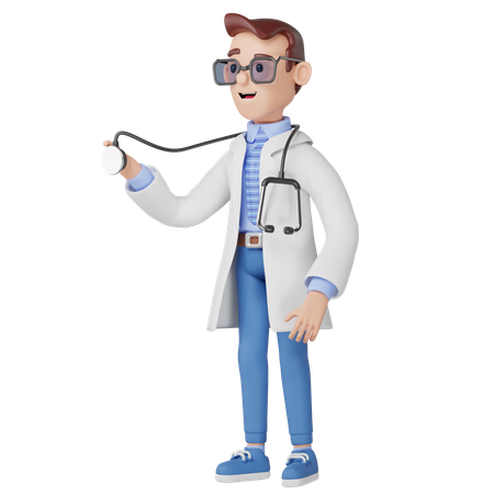 Médico masculino sosteniendo estetoscopio  3D Icon