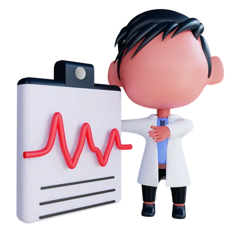 Médico mirando el informe del cardiograma  3D Illustration