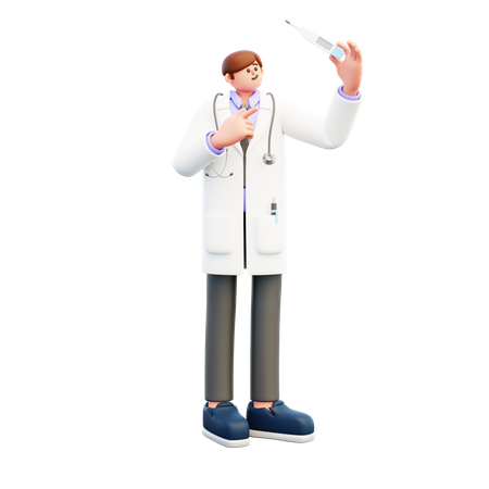 Médico mira el termómetro  3D Illustration