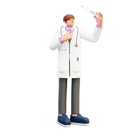 Médico mira el termómetro  3D Illustration