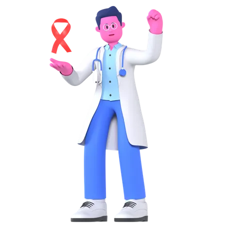 Doctor mostrando cinta de cáncer  3D Illustration