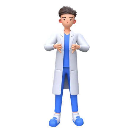 Doctor mostrando gesto de pulgar hacia abajo  3D Illustration