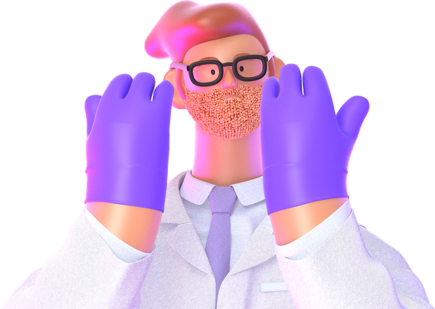 Doctor mostrando la importancia de los guantes  3D Illustration