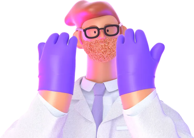 Doctor mostrando la importancia de los guantes  3D Illustration