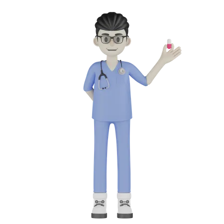 Doctor mostrando la pastilla  3D Illustration