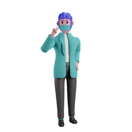 Doctor mostrando signo de victoria  3D Illustration