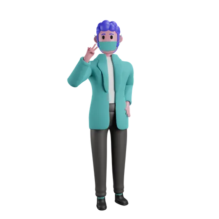 Doctor mostrando signo de victoria  3D Illustration