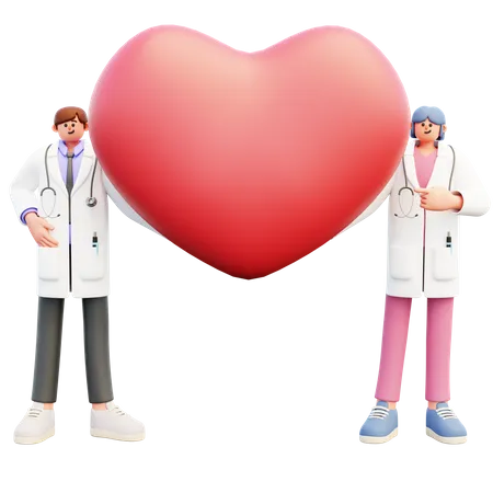 Doctor pareja mostrando forma de corazón  3D Illustration