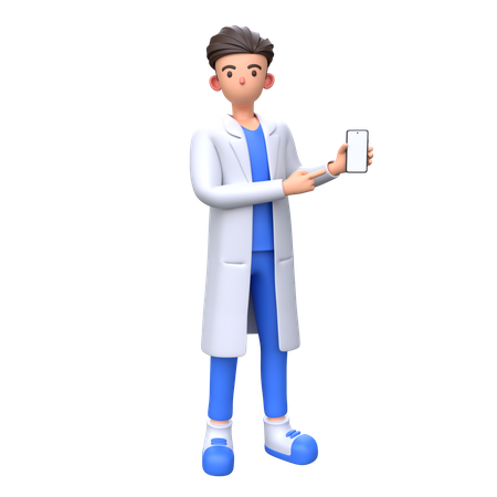 Doctor pointing at blank phone screen  3D Illustration