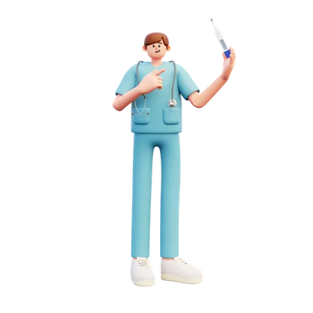 Doctor Pointing At Thermometer  3D Illustration