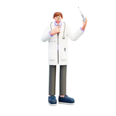 Doctor Pointing At Thermometer  3D Illustration