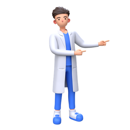 Doctor pointing right with both index finger  3D Illustration