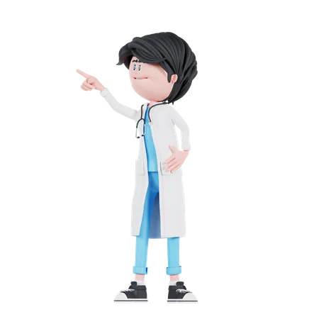 3 D Doctor Pose Pointing To Right 3D Illustration