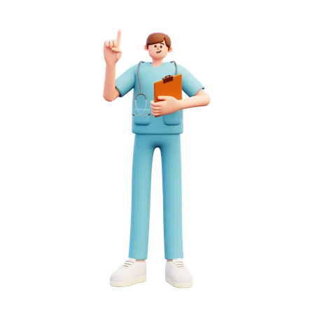 Doctor Pointing Up Holding Report  3D Illustration