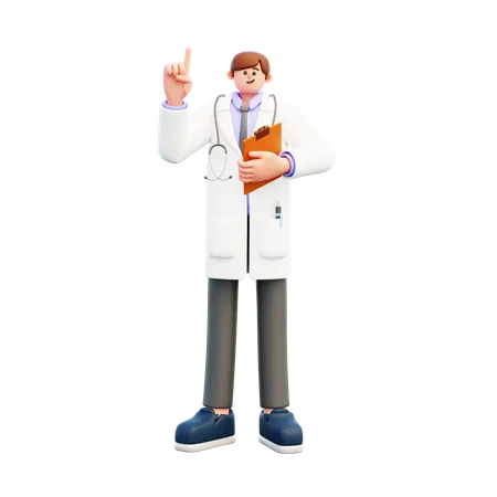 Doctor Pointing Up Holding Report  3D Illustration