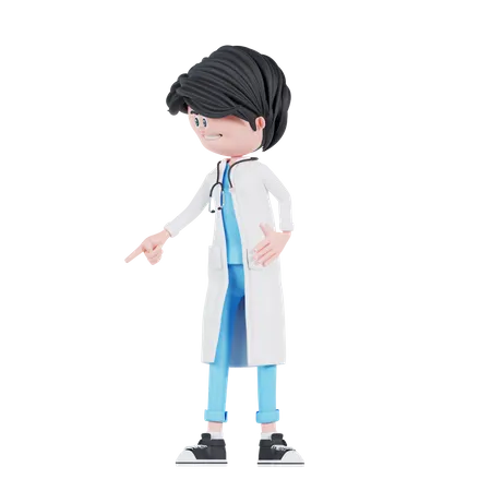 3 D Doctor Pose Pointing To Right 3D Illustration