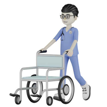 Doctor Push Wheelchair  3D Illustration