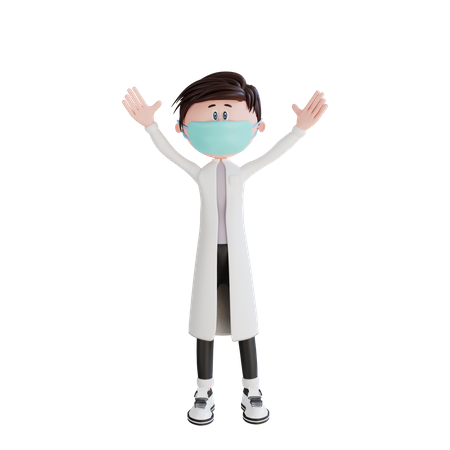 Doctor raise both hands pose 3D Illustration