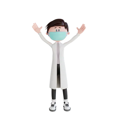 Doctor raise both hands pose  3D Illustration