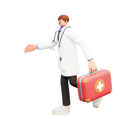 Doctor Running For Medical Emergency  3D Illustration