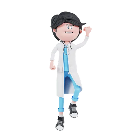 Pose de salto del doctor  3D Illustration