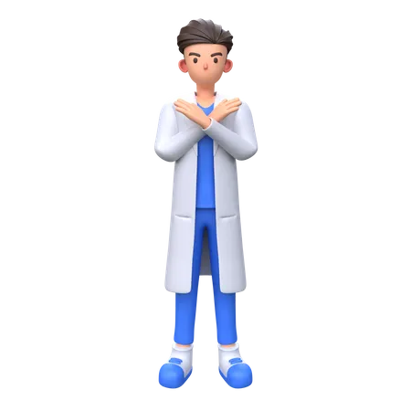 Doctor saying no with x sign hand gesture  3D Illustration