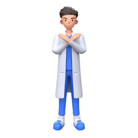 Male Doctor Saying No With X Sign Hand Gesture 3 D Illustration 3D Illustration