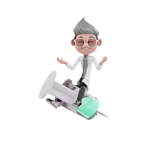 Doctor seating on injection 3D Illustration