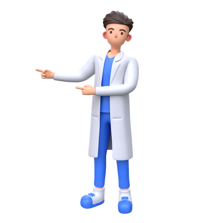 Doctor apuntando hacia la izquierda con ambos dedos índice  3D Illustration