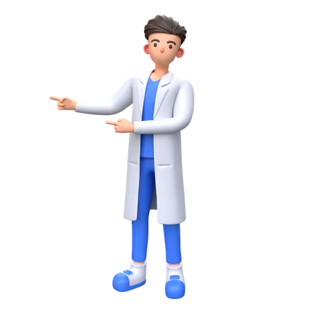 Doctor apuntando hacia la izquierda con ambos dedos índice  3D Illustration