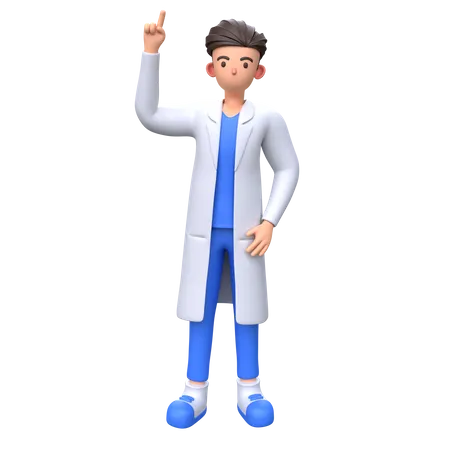 Doctor apuntando con el dedo hacia arriba  3D Illustration