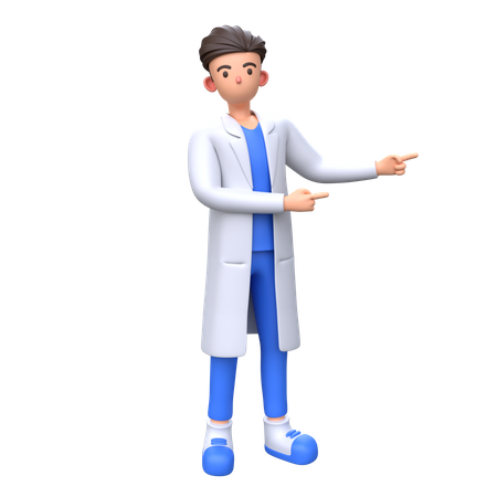 Doctor apuntando hacia la derecha con ambos dedos índice  3D Illustration