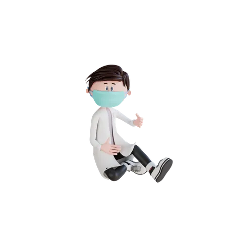 Doctor sentado y preguntando pose  3D Illustration