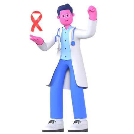 Doctor Showing Cancer Ribbon  3D Icon
