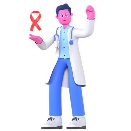 Doctor Showing Cancer Ribbon  3D Illustration