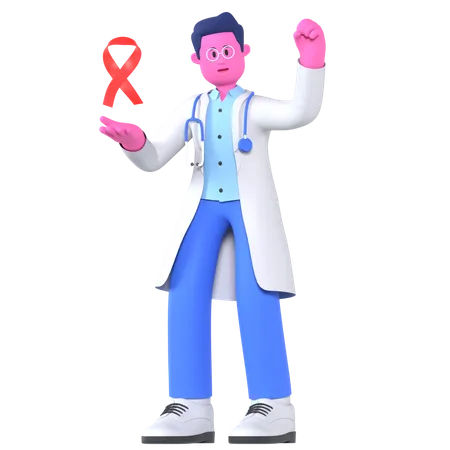 Doctor Showing Cancer Ribbon  3D Illustration